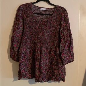 Croft & Barrow pink and Black Puff Sleeve Blouse